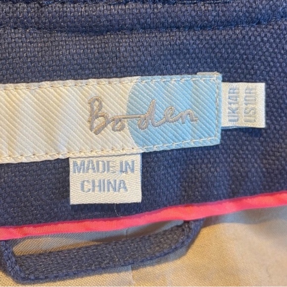 Boden blue long sleeve cotton flax blend casual collarless blazer jacket size 10 - Picture 10 of 13